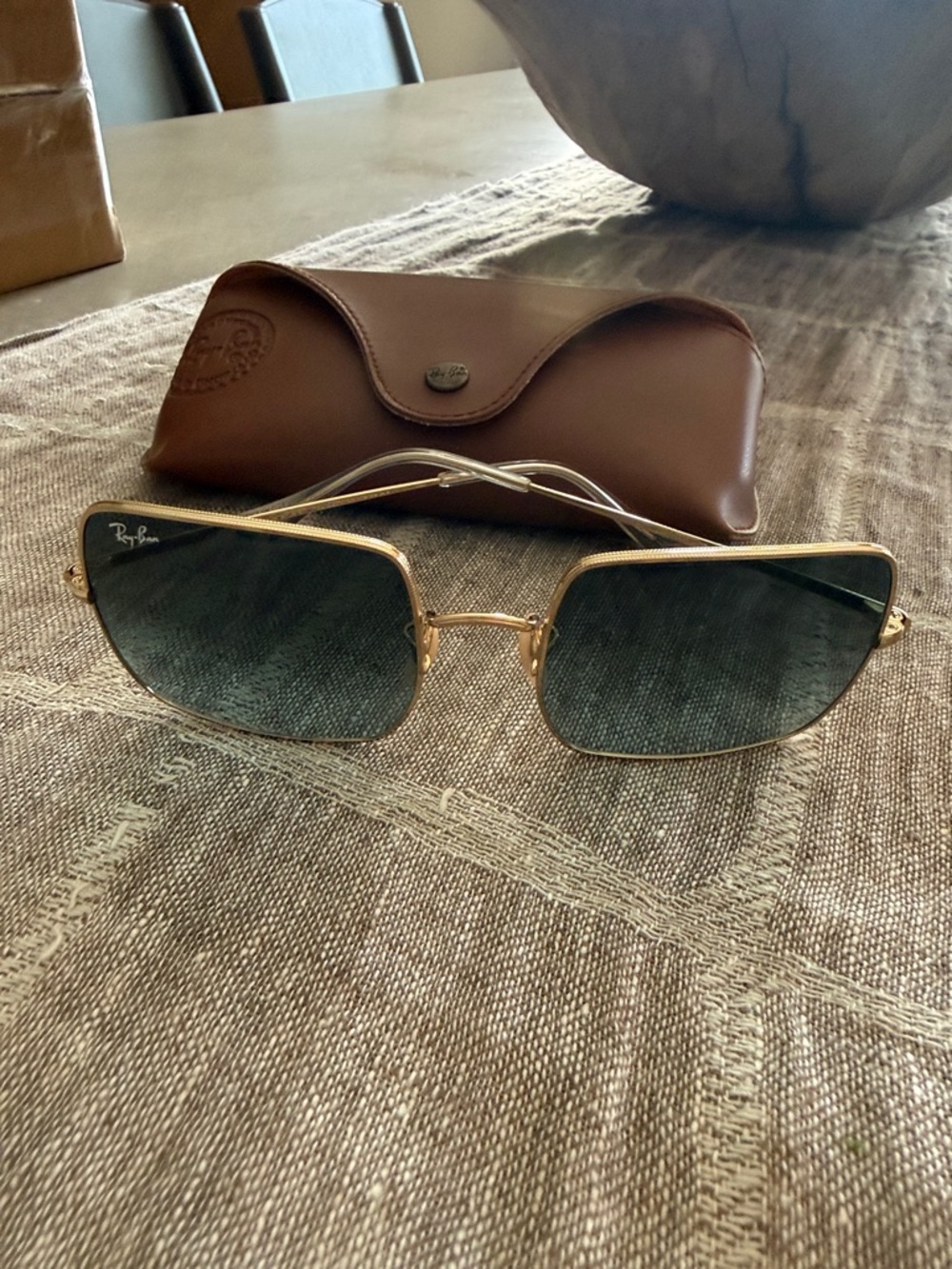 Ray-Ban Gold Frame Sunglasses with blue Lenses